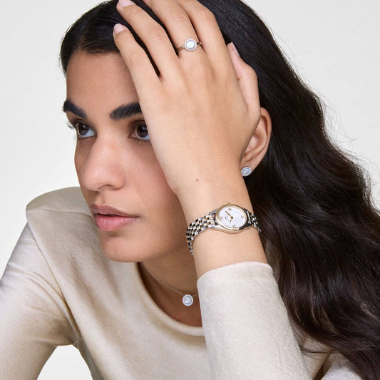 Montre Femme Élégante Bicolore – Bracelet Métallique Chic